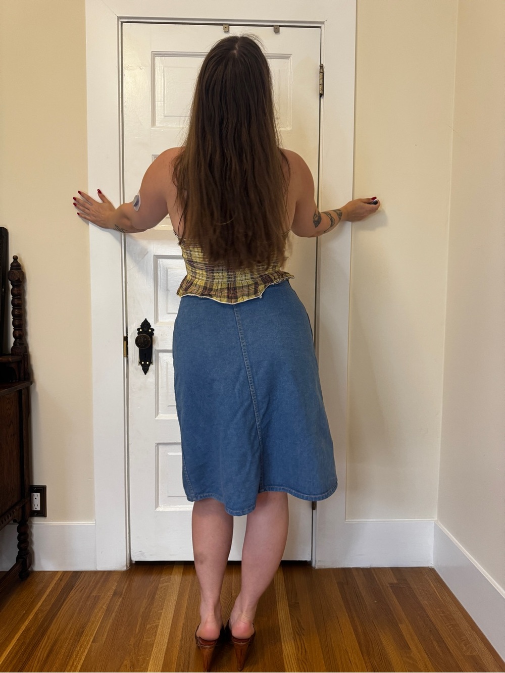 Y2K does 70s Brown and Yellow Plaid Tube Top - Picture 3 of 6